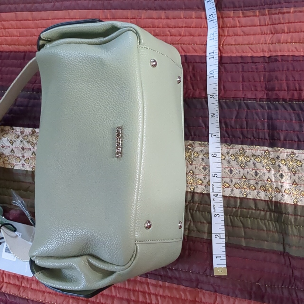 PINK STIX* sage green vegan crossbody adj. strap, dust bag zip top, 2 inside pkt - Picture 4 of 13